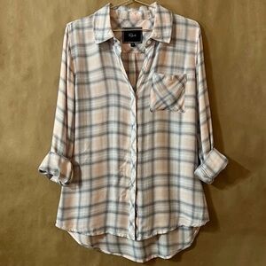Rails | Hunter Plaid Button Down Shirt Ultra Soft Rayon Top Pink Grey Size XS